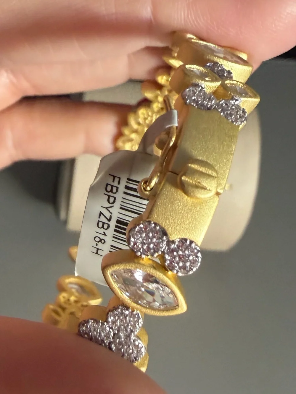 Freida Rothman Matte Gold  Flower & Pave Bangle Bracelet - NWT
